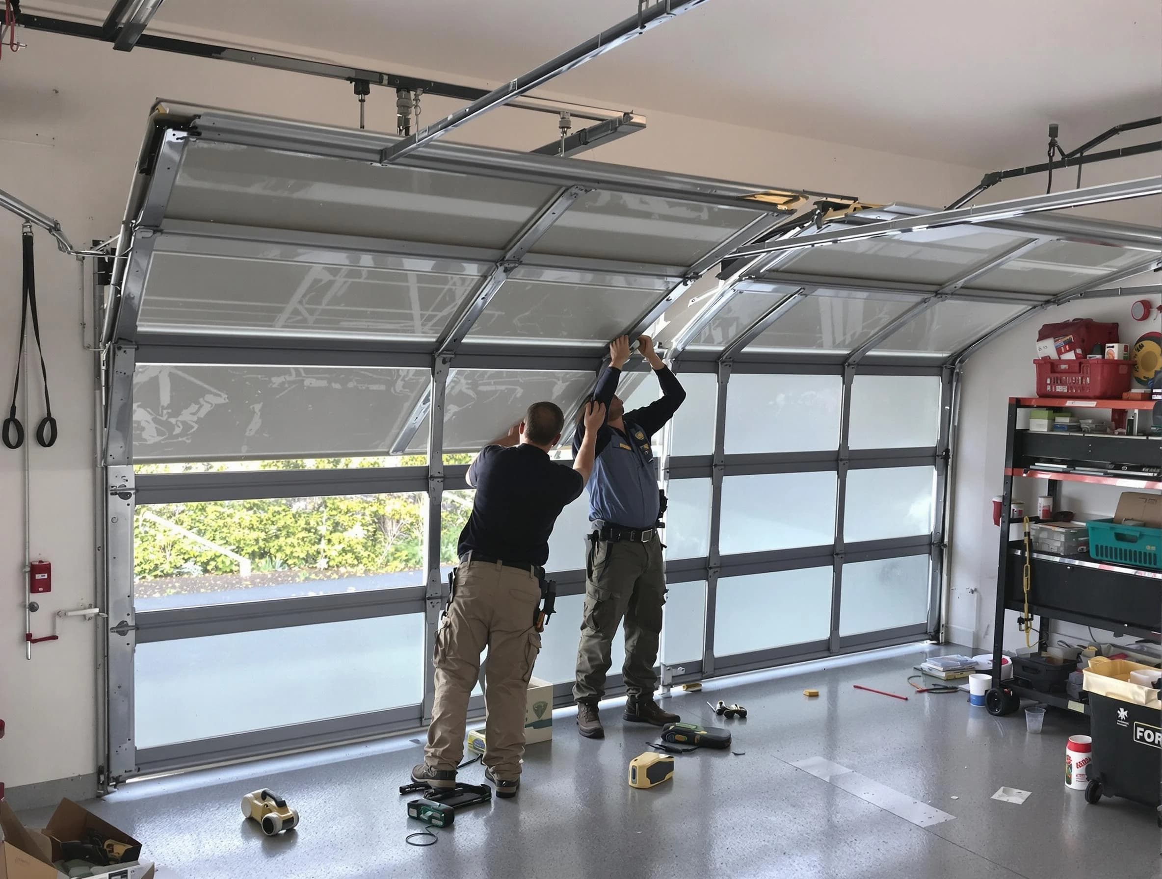 Corrales Garage Door Repair expert performing precise panel replacement on Corrales garage door