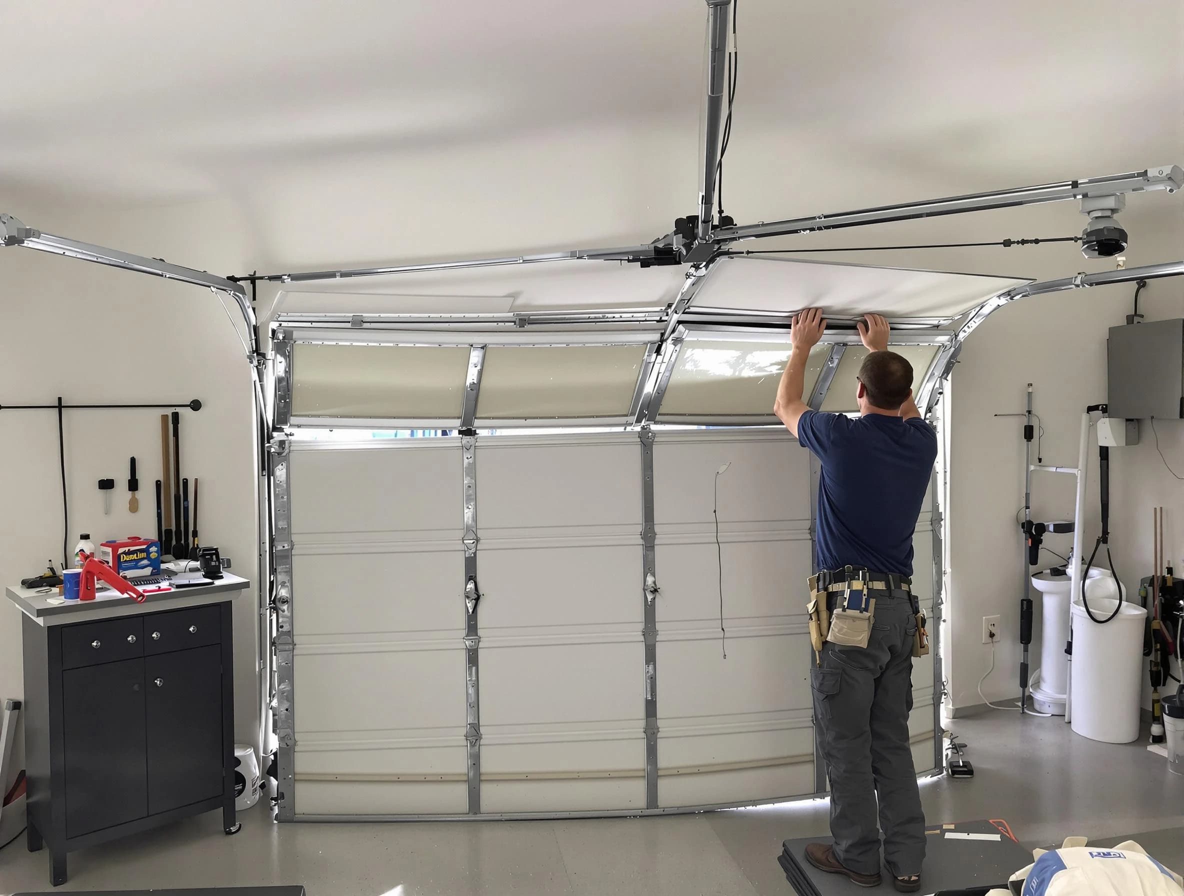 Corrales Garage Door Repair specialist performing precise section replacement on Corrales garage door