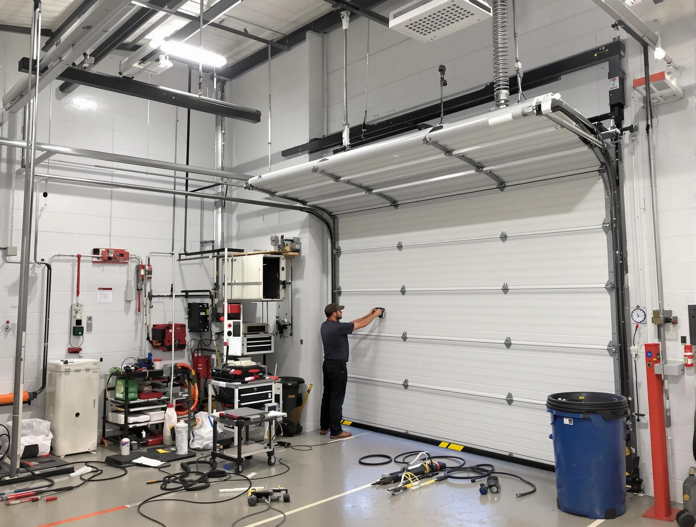 Corrales Garage Door Repair certified technician performing commercial door repair at a Corrales business facility
