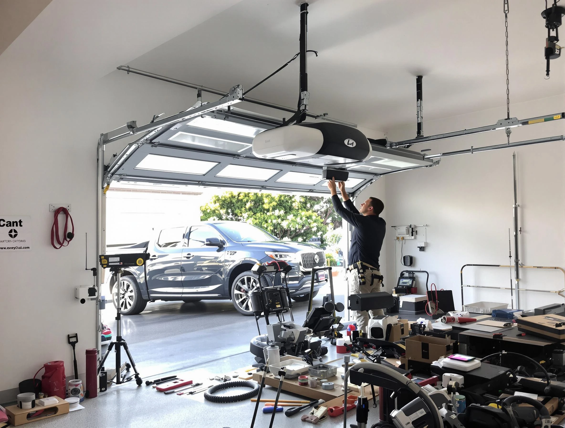 Corrales Garage Door Repair specialist installing smart garage door opener system in Corrales home
