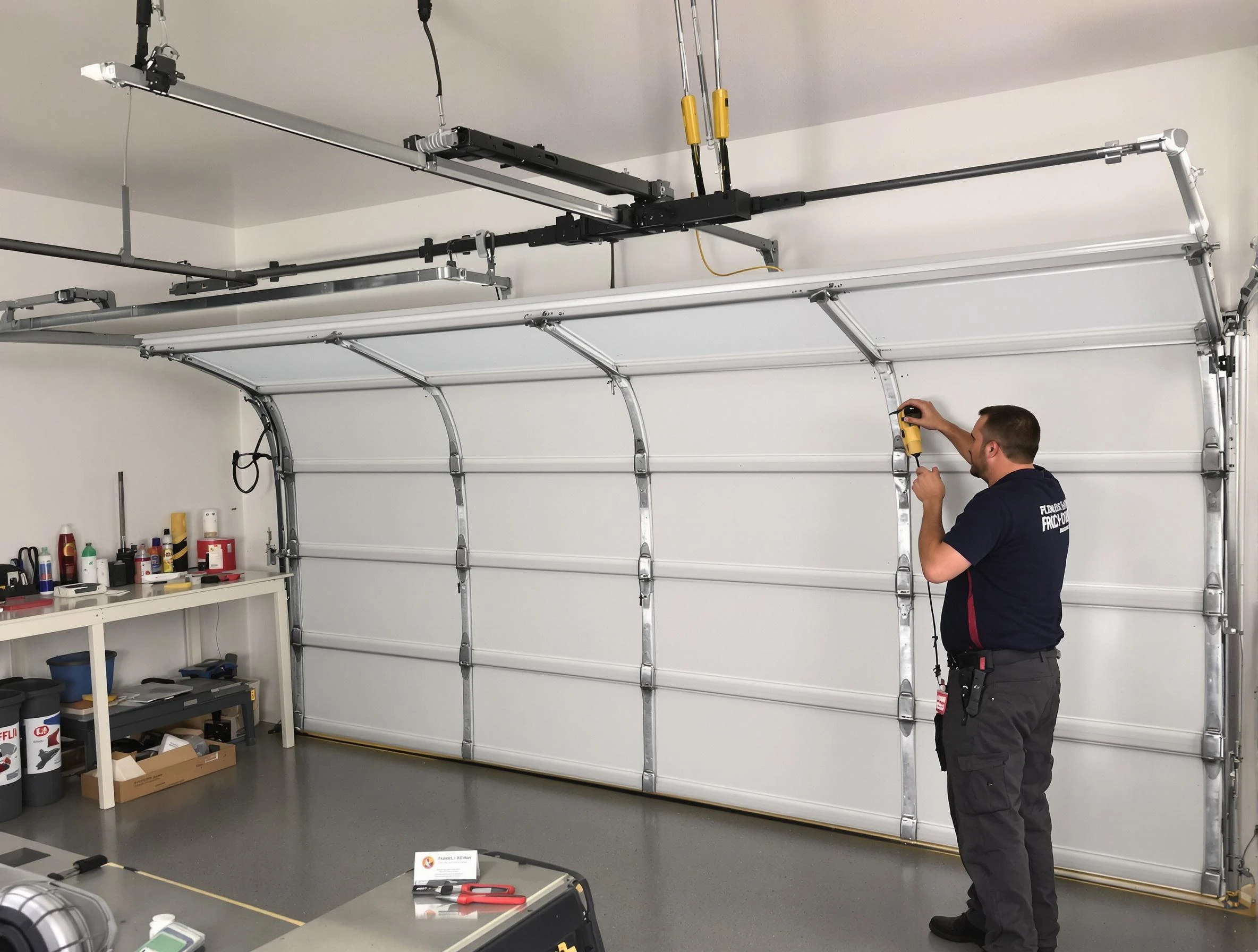 Corrales Garage Door Repair certified technician performing overhead door system repair in Corrales