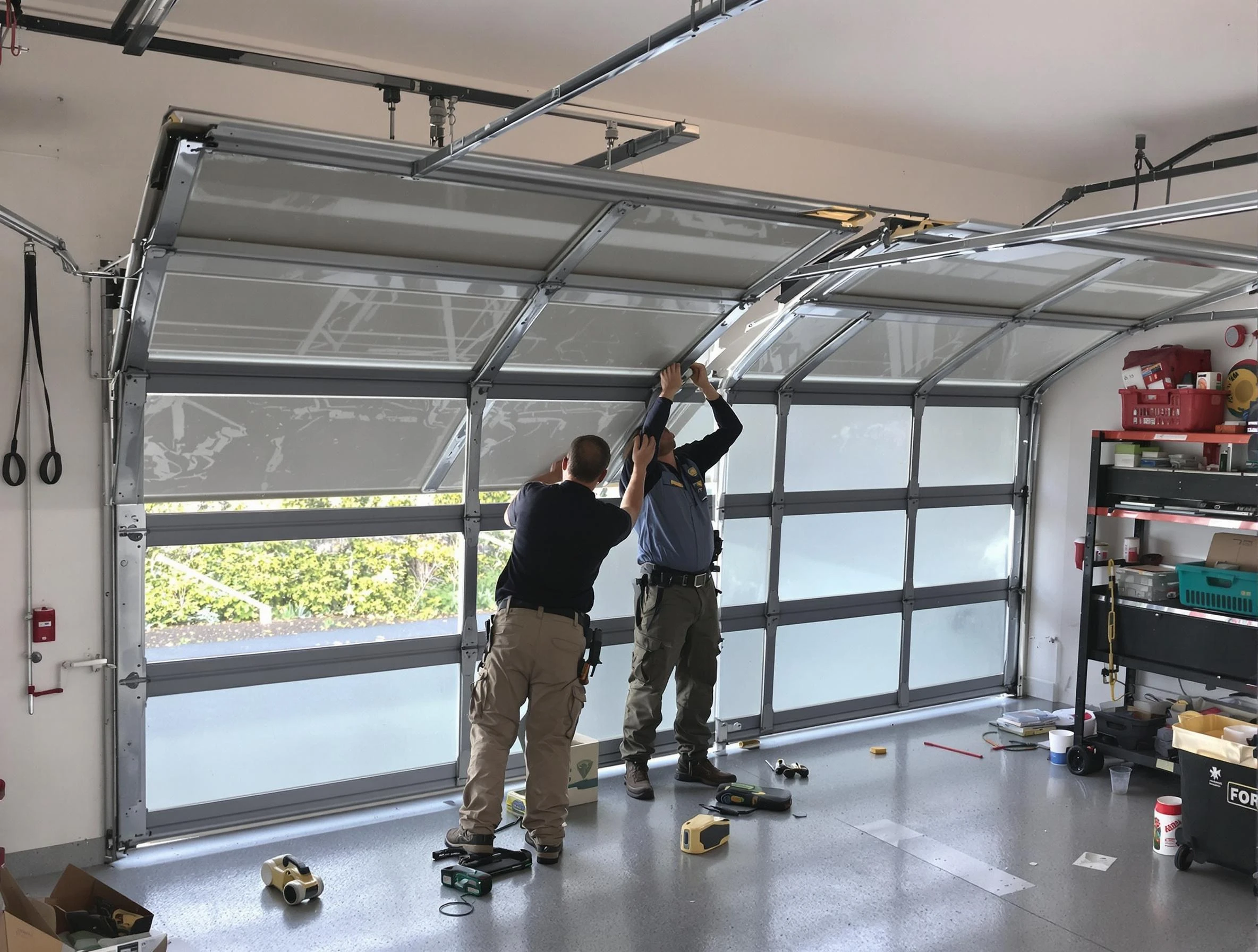 Corrales Garage Door Repair expert performing precise panel replacement on Corrales garage door