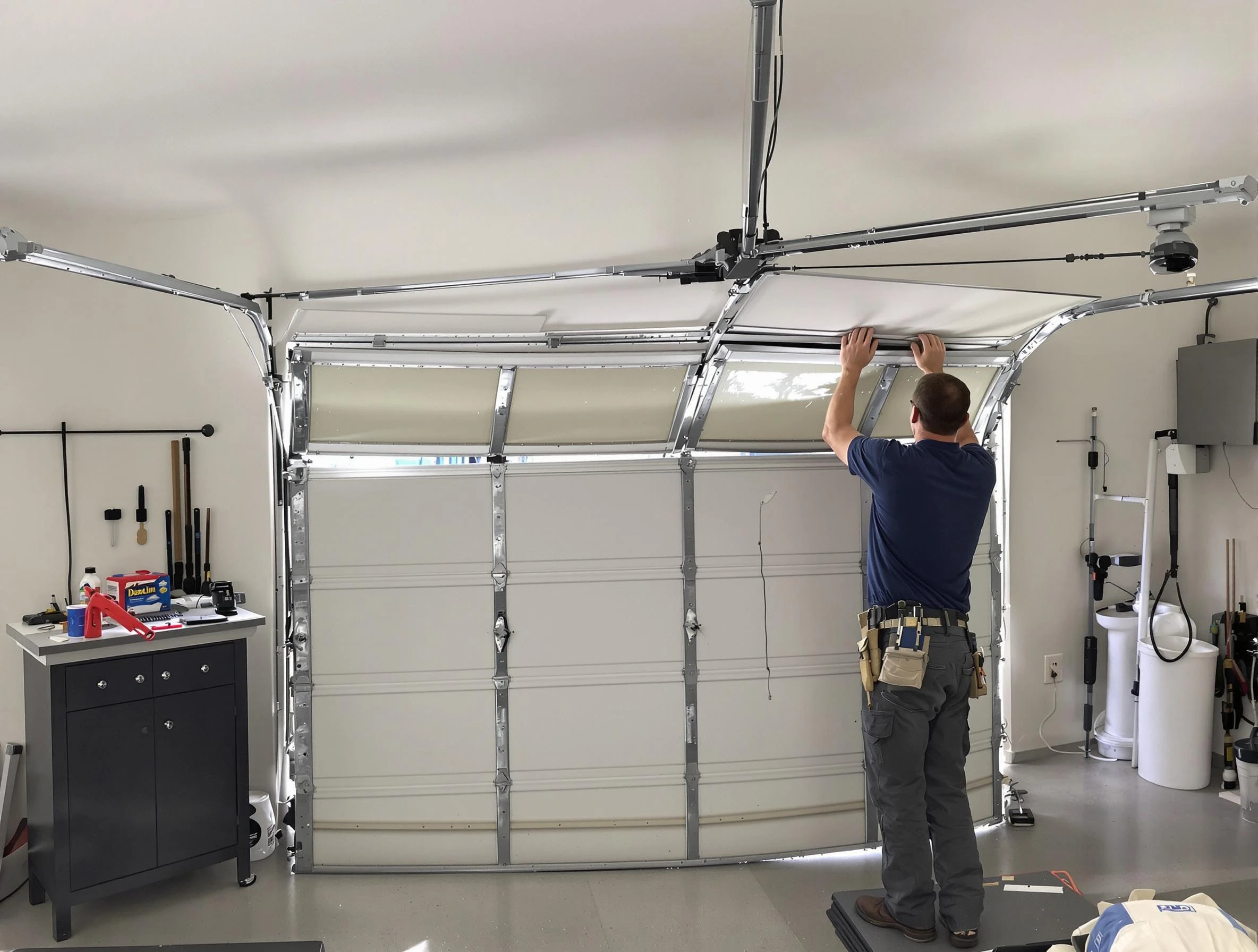 Corrales Garage Door Repair specialist performing precise section replacement on Corrales garage door